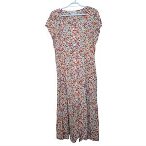 Vintage Coldwater Creek Button Up Floral Maxi Dress Shoulder Pads 16P 90s